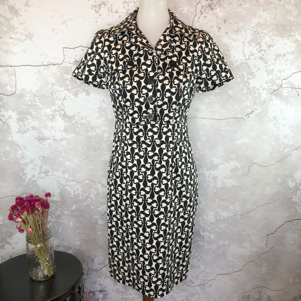 Club Monaco Monochrome Patterned Midi Dress